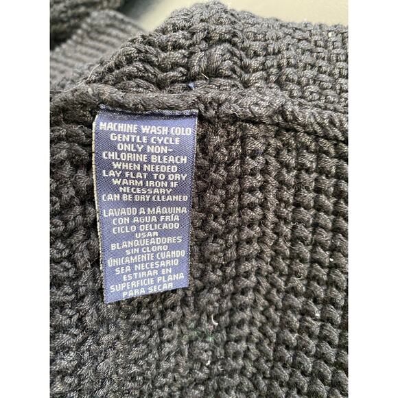 Vintage 90s Black Chunky Knit Cardigan Crochet Cottage Witchy Grandma Sweater XL - Picture 7 of 14